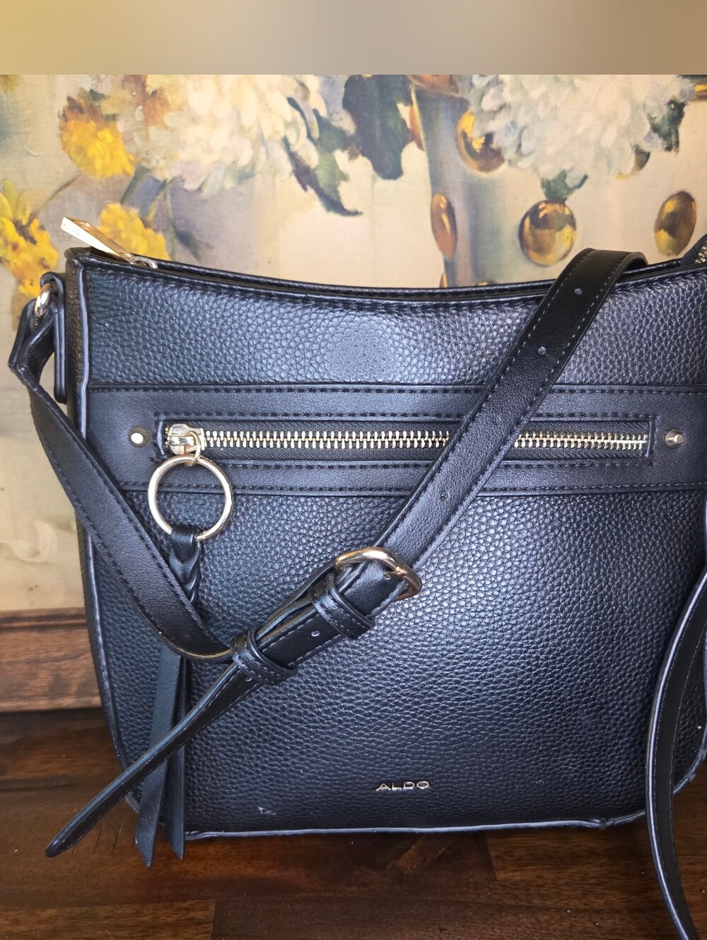 ALDO Black Pebbled Crossbody with Gold Hardware